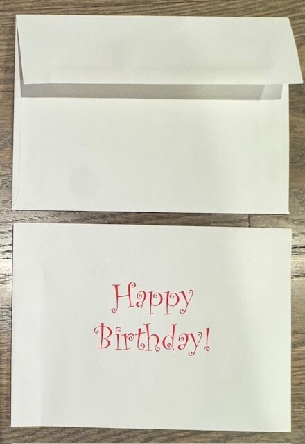 (25) White Wove 5 1/4 x 7 1/4 white wove (sub 24) Happy Birthday envelope