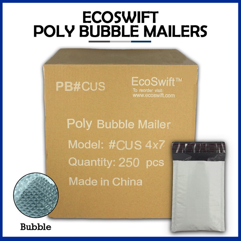 250 #0000 4x7 "EcoSwift" Brand Poly Bubble Mailers Small Padded Envelope 4" x 7" gallery