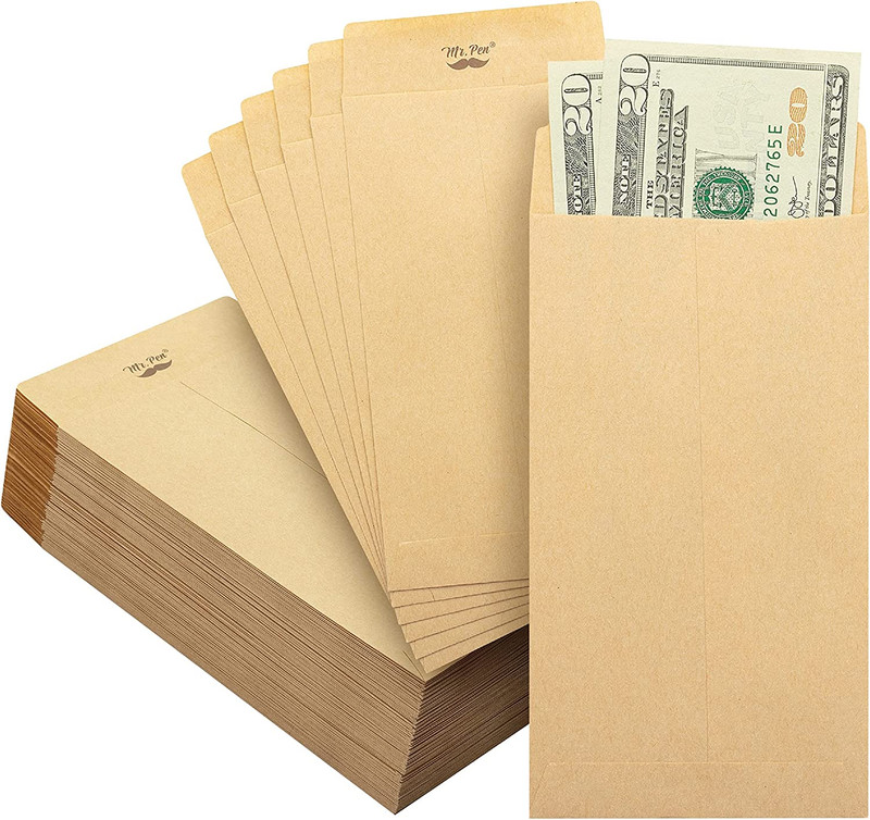 – Money Envelopes for Cash, 6.5″ X 3.5″, 100 Pack, Kraft Paper, Self-Adhesive Bu