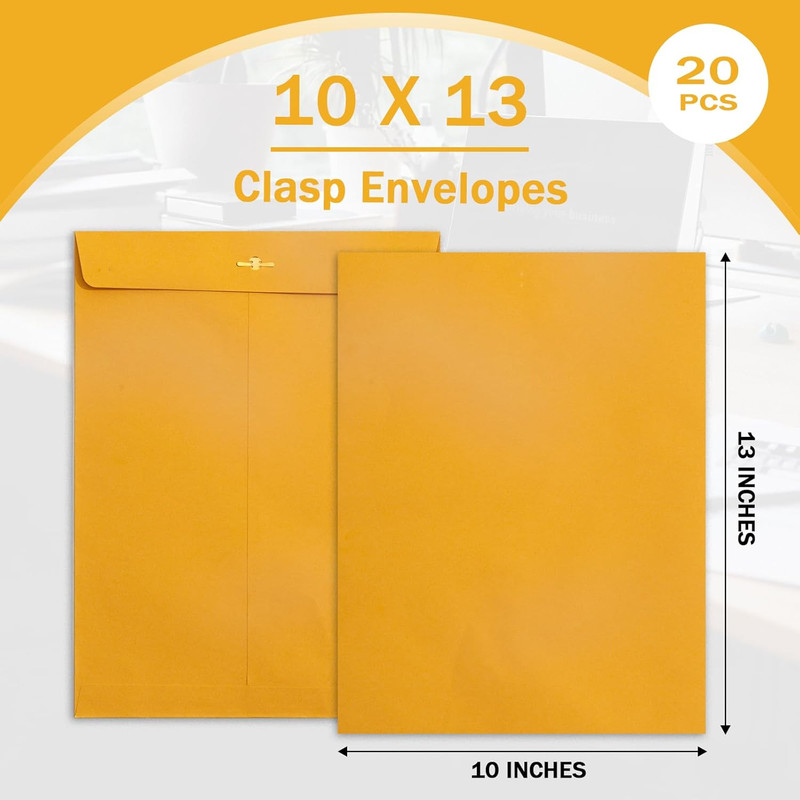 10X13 Clasp Envelopes 20 Pack, Large Brown Yellow Manilla Envelopes 10X13 with gallery