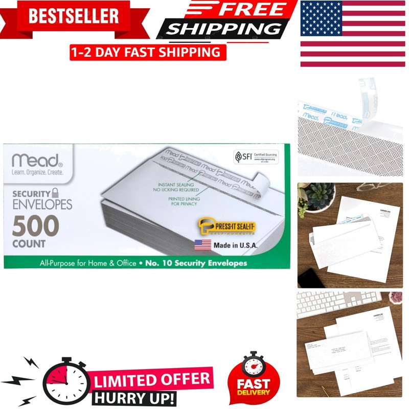 Security Business Envelopes Letter Size 4-1/8″ x 9-1/2″ – Peel and Seal, Priv…