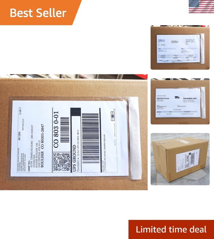 100 Pack of Waterproof 6”x10” Adhesive Shipping Label Pouches for Easy Mailing