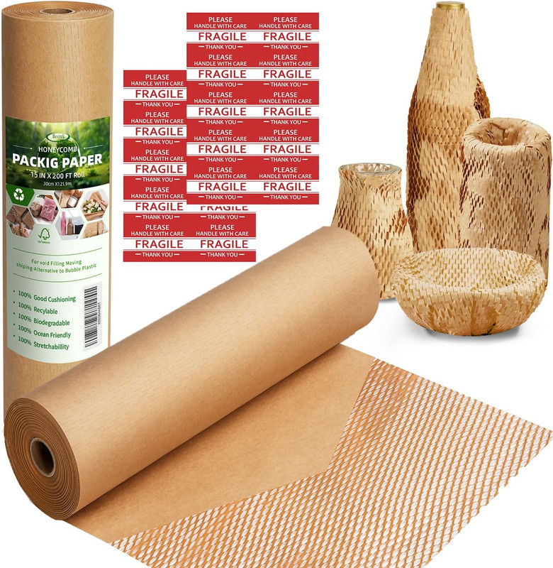 Honeycomb Packing Paper Wrap 15″X200′ Sustainable Alternative to Bubble Cushioni