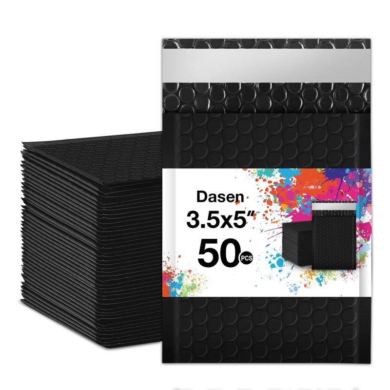 Bubble Mailers 3.5x5 Inch 50 Pcs,Small Self-Sealing Mail Shipping Bags,Black Pad