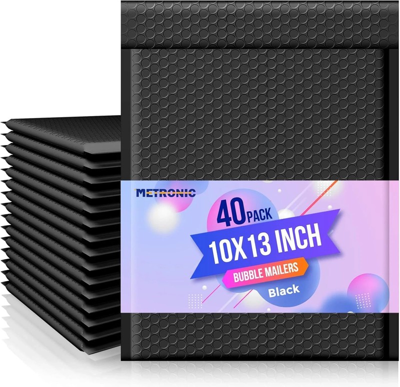Metronic Bubble Mailer 10X13″ Black 40 Pack, Poly Padded Envelopes Waterproof Sh