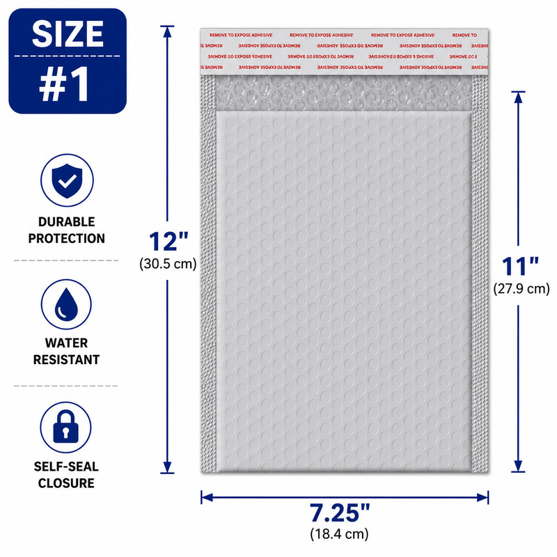 #1 7.25×11 Gray Shipping Bag Bubble Mailers Padded Envelopes Self Seal
