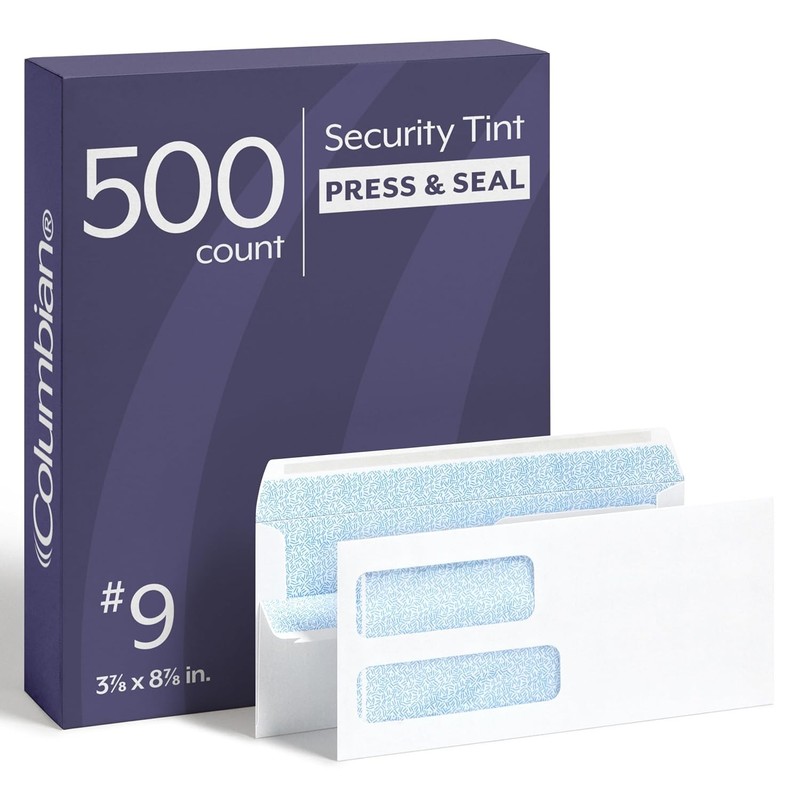 Columbian #9 Security Envelopes, 500 Pack, Double Window Self Seal Envelopes for