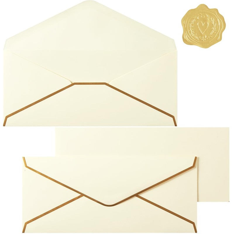 30 Pack Thick #10 Business Envelopes with Gold Border, 4 1/8 x 9 1/2 Thick Pa…