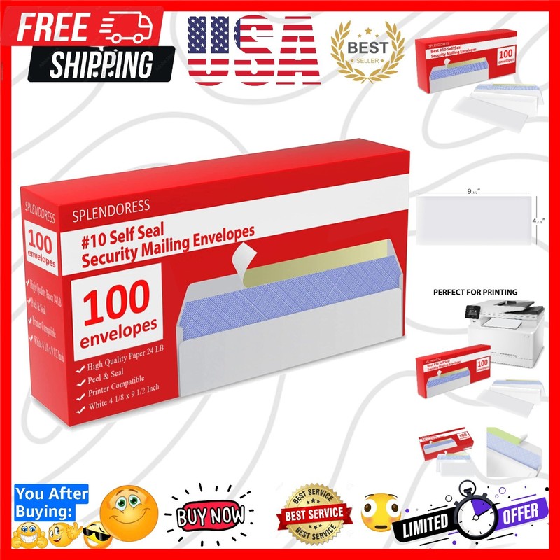 Envelopes Letter Size Self Seal | 100 Business Mailing Security Peel and Seal…