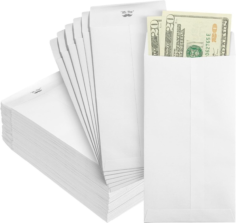 Sobres para dinero de 6.5″ x 3.5″, sobres para monedas, 100pk