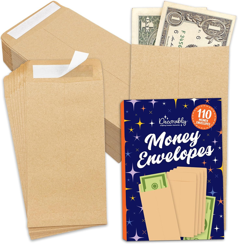 110 Pack Kraft Small Envelopes for Money, 3.5X6.5In with Self-Adhesive, for Cash
