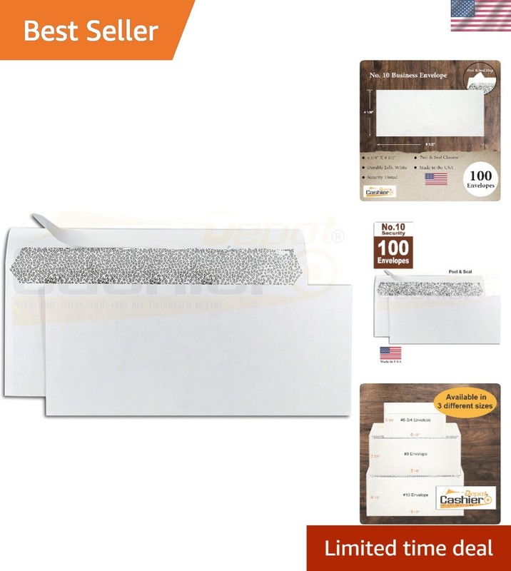 100 – Business Envelopes, 4 1/8″ x 9 1/2″ – Sturdy 24lb White Wove, Security …