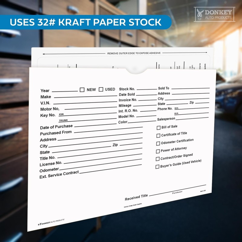 Printed Vehicle Deal Envelopes 9x12 Deal Jackets (100 shrink wrapped) (White) gallery