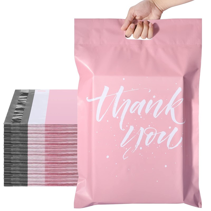 Thank You Poly Mailers 14.5x19 50 Pcs, Easy to Carry Shipping Bags with Handl...