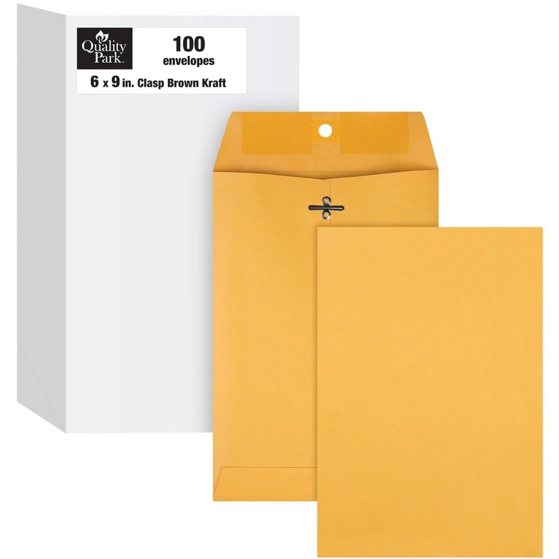 6×9 Clasp Envelopes, 100/Box, Durable Metal Clasps