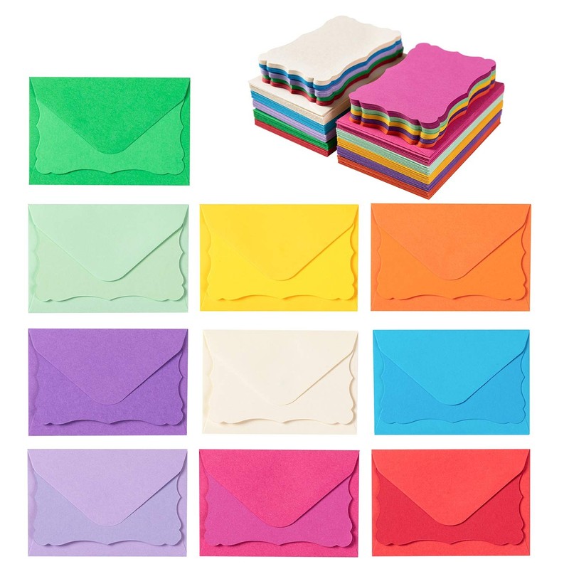 100 Pack Mini Envelopes with Colorful Blank Note Cards Small Self-Adhesive En…