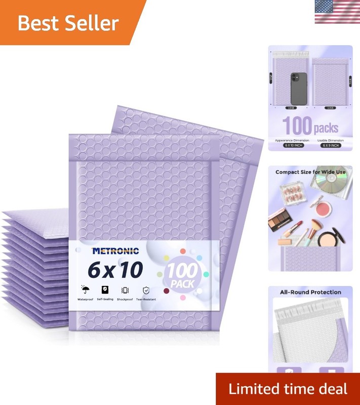 6×10 Lilac Purple Padded Mailers – 100 Bulk Waterproof Envelopes for Mailing