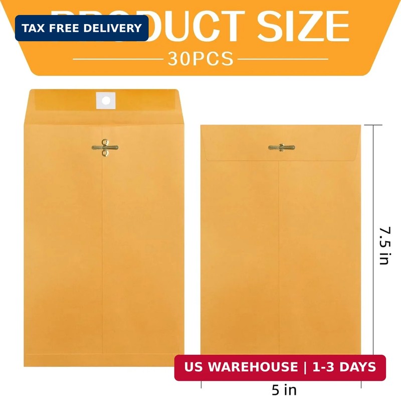 30 Pcs 5 x 7.5Inch Manilla Envelopes,Kraft Envelopes with Clasp Closure and Gumm gallery