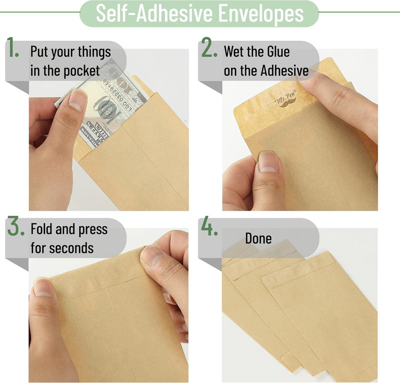 - Money Envelopes for Cash, 6.5" X 3.5", 100 Pack, Kraft Paper, Self-Adhesive Bu gallery