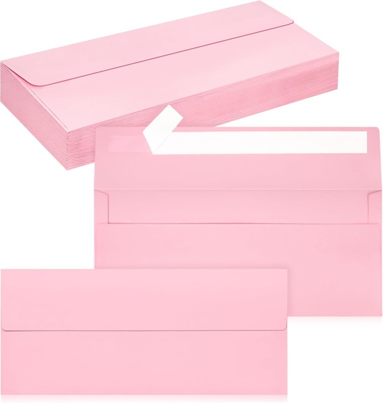 50 Pack #10 Business Envelopes, Pink Standard Envelopes Self Seal, Letter Size B