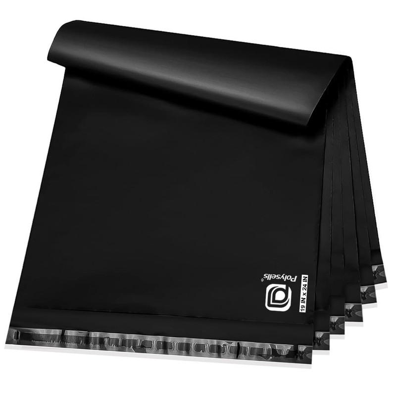 POLYSELLS 200 pcs 19×24 Inches Black Poly Mailers Shipping Envelopes, Strong Adh