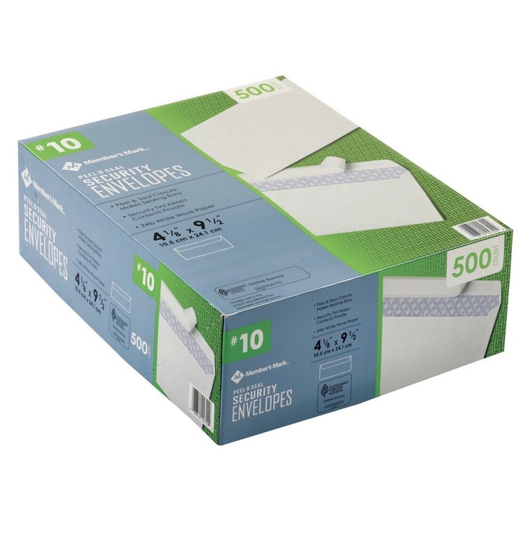 10 Security Envelopes 500 Box No Window 4-1.8 x 9-1/2″ Release Seal Self White