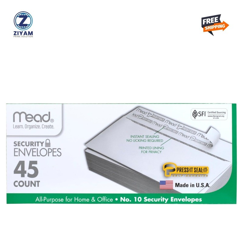 Mead No.10 Envelopes, Security, Press-it Seal-it, 4-1/8″ X 9-1/2″, White, 45 Per