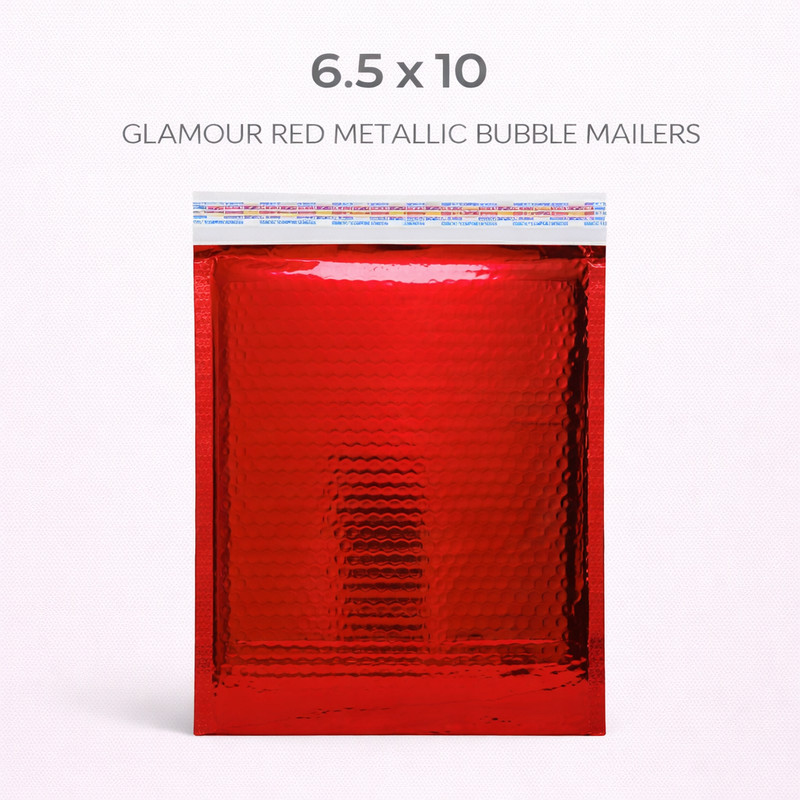 6.5x10 Glamour Red Metallic Bubble Mailers Peel & Seal Insulated Foil Padded gallery