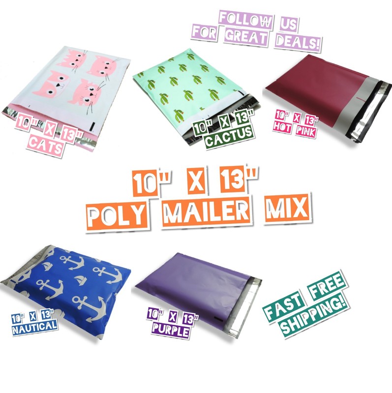 60 Poly Mailer 10×13 Variety Pack (12 ea)