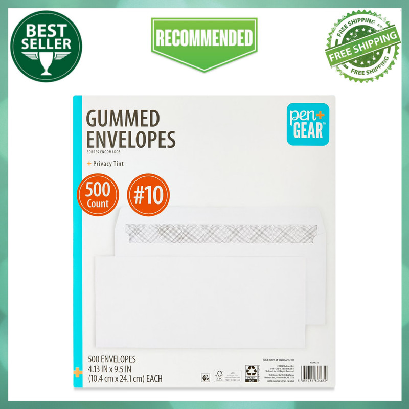 Self Sealing #10 Privacy Tint Gummed Envelopes White, 4.13″ x 9.5″, 500 Count