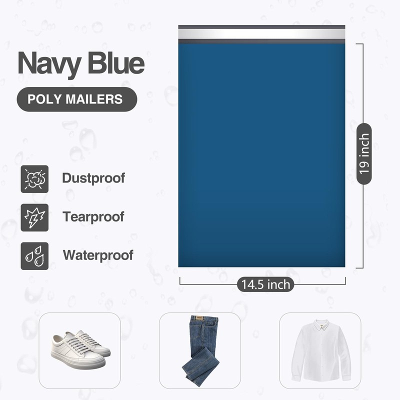 100 PCS #7 Navy Blue Poly Mailers 14.5x19 Inch Self Sealing Shipping Envelopes gallery