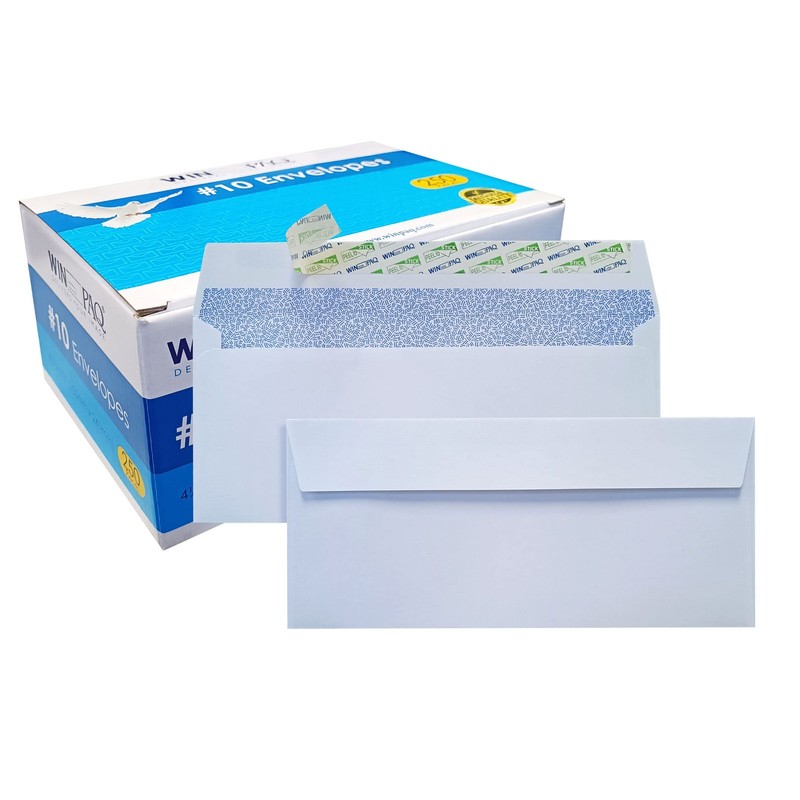 250 PCS WINPAQ 10 Security Peel Seal Envelopes 4-1/8×9-1/2 Inch White