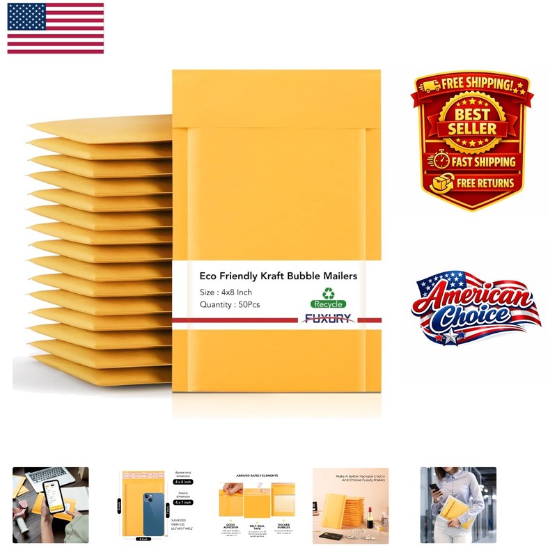 Thick Padded Bubble Mailers 4×8” – 50pcs Waterproof Envelopes for Small Business