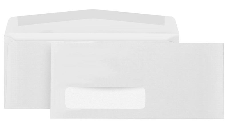 500#10 Left Window Envelopes – Thick Gummed Seal – Single #10 envelope, White