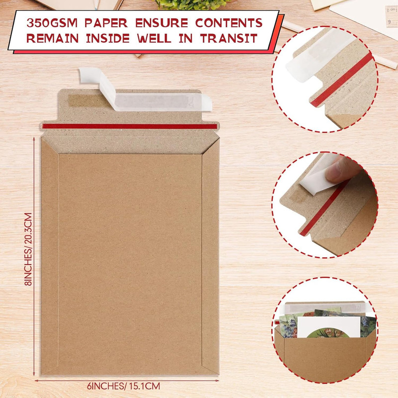 Fainne 350 Pieces 6X8 Rigid Photo Mailers, 350Gsm Keep Flat Cardboard Shipping E gallery