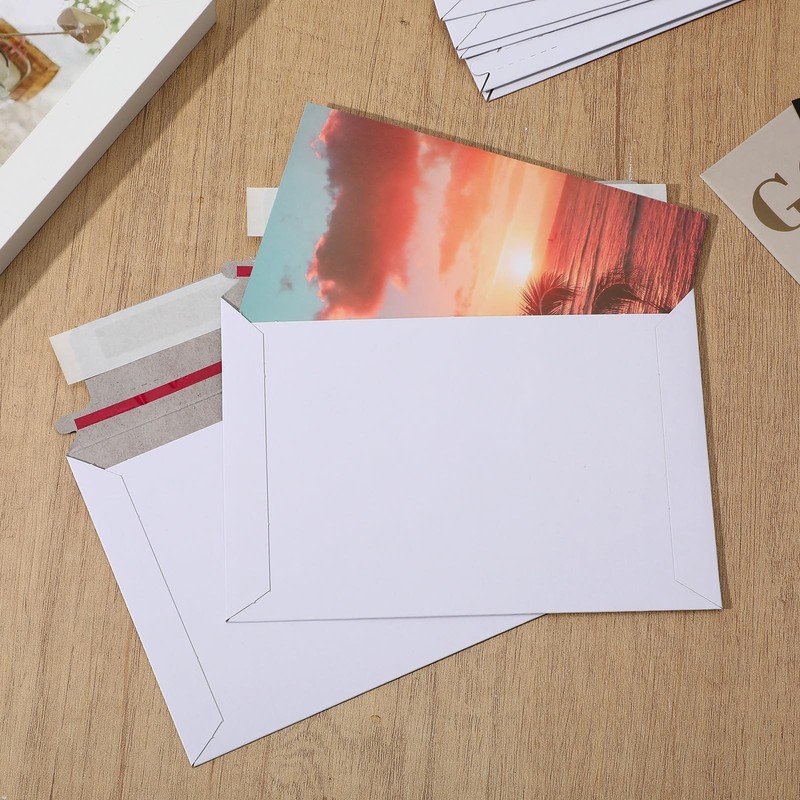 100 Pack Rigid Mailers Self Seal Stay Flat White Cardboard Photo Document Shi... gallery