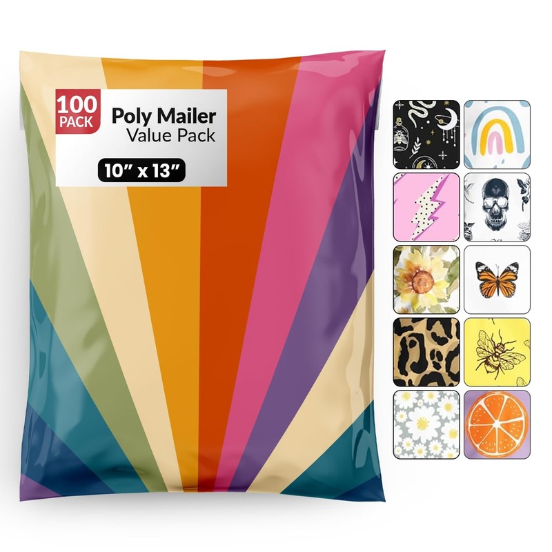 100 PCS 10×13 Inch Poly Mailers Retro Rainbow Waterproof Shipping Bags Seal