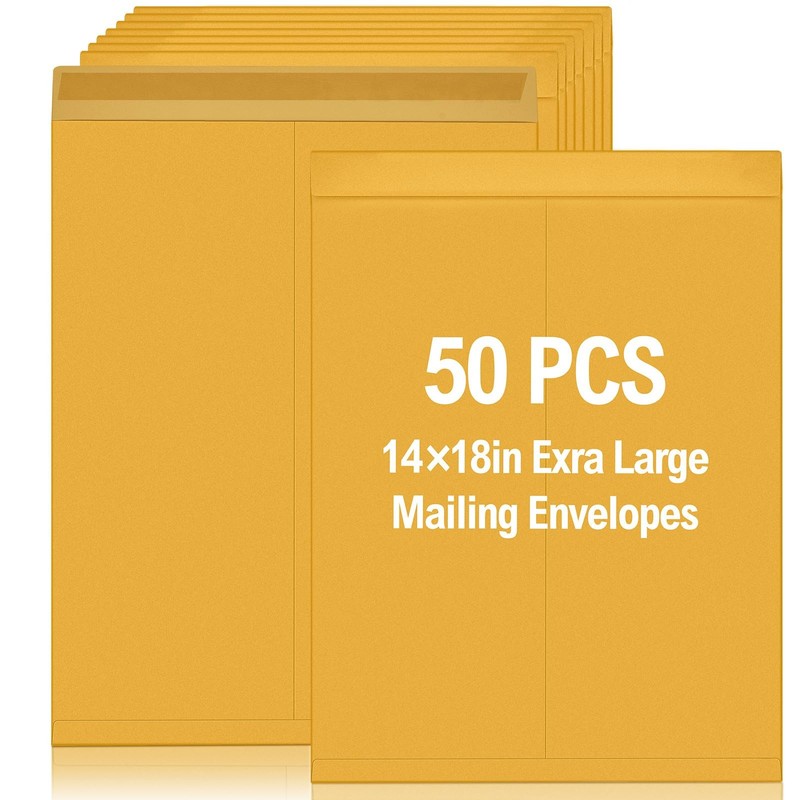 50 Pcs 14” x 18” Extra Large Mailing Envelopes 32lb with Gummed Flaps, Cata…
