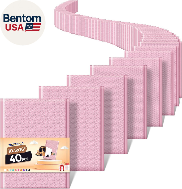 40 Pack Bubble Mailers 10.5X16 “, Light Pink, Strong Adhesion Bubble Envelope, W