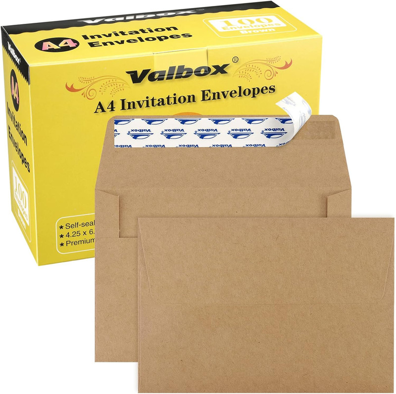 A4 Photo Envelopes 100 Qty 4 X 6 Brown Kraft Paper Envelopes Self Seal for 4X6 C