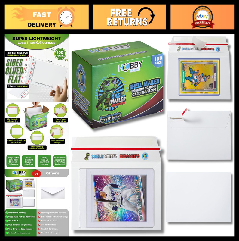 100 Pack Shell Mailer Envelopes 7" x 4.35" for Trading Cards, Perfect for Shippi
