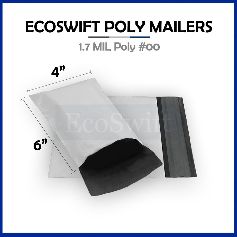 1 4 x 5 White EcoSwift Poly Mailers Shipping Envelopes Self Seal Bags 1.7 MIL