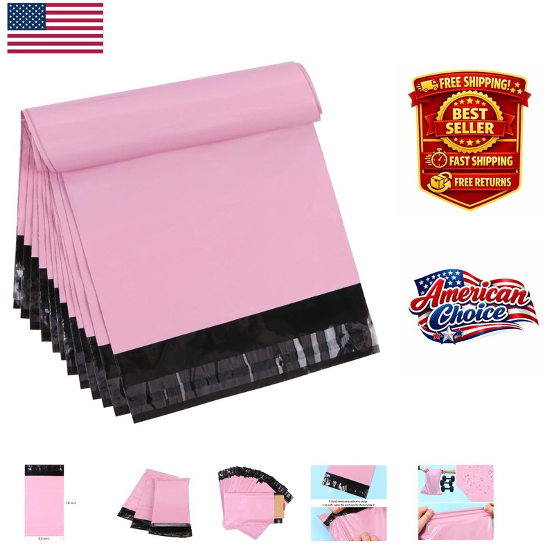 Waterproof Pink Shipping Bags with Privacy Lining 6.8×10 – 50 Pack for Daily Use