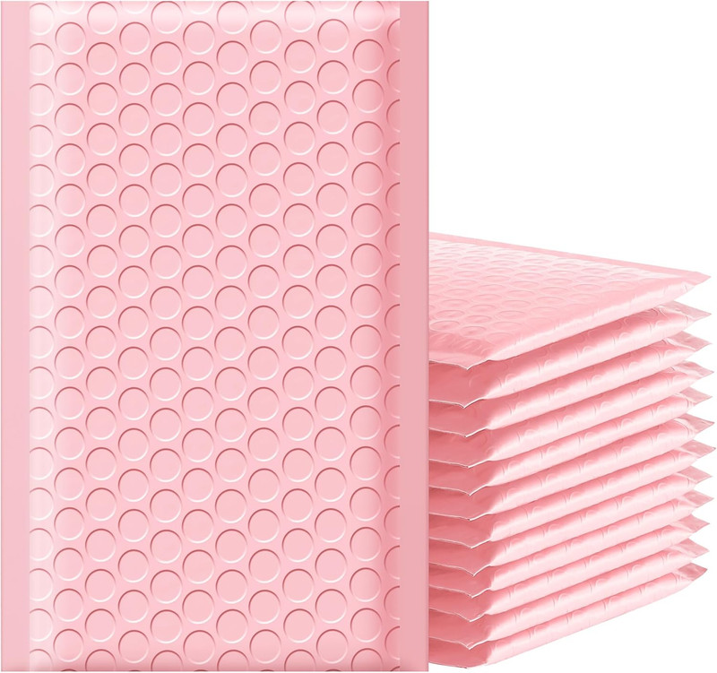 Sobres de burbujas de 4 x 8 pulgadas, 50 unidades, bolsas de envío rosa claro