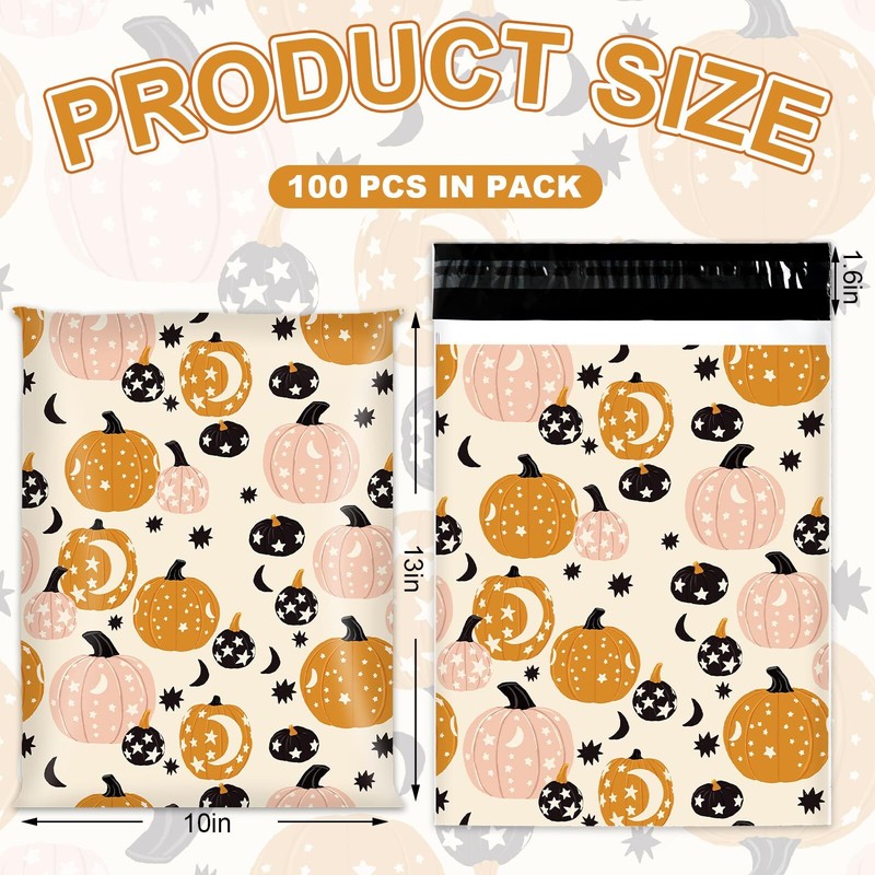 100Pcs Fall Poly Mailers 10 x 13 Inch Orange Pink Pumpkin Packaging Bags Wate... gallery