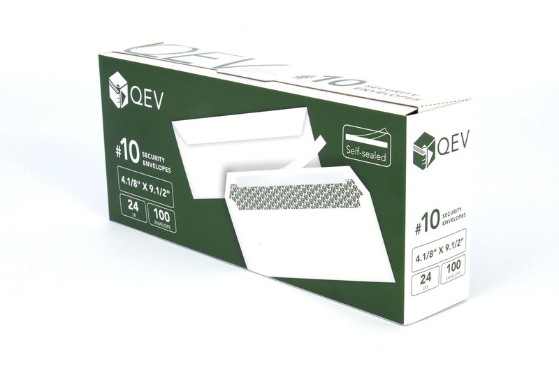 QEV 100 count #10 Self Seal Security Letter Size 4.1/8"x9.1/2", Off White
