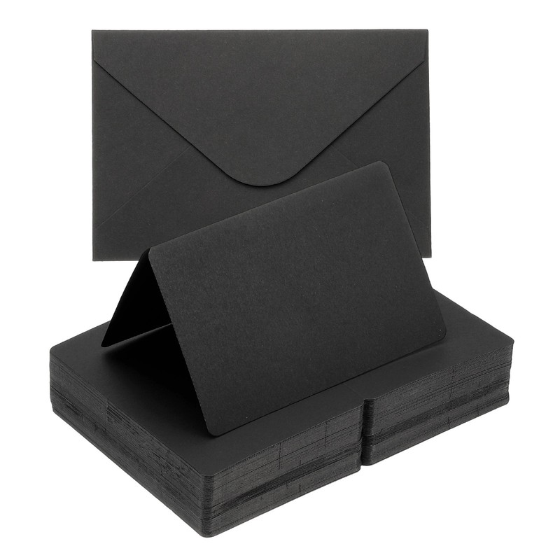 100 Set 4 x 6" Blank Black Half Fold Card and Envelopes, Black
