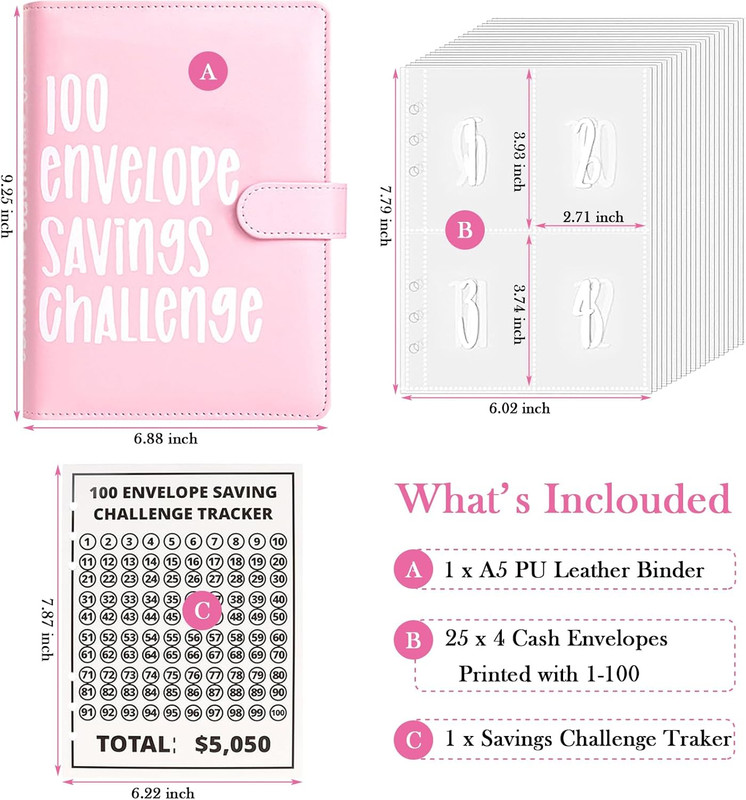100 Envelope Money Saving Challenge Kit with Binder - Save $5,050 gallery