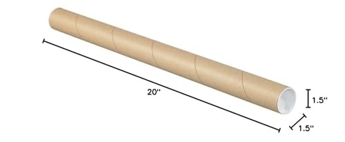 Aviditi Kraft Mailing Tubes w/ Caps, 1.5" x 20", 50-Pack, Shipping gallery