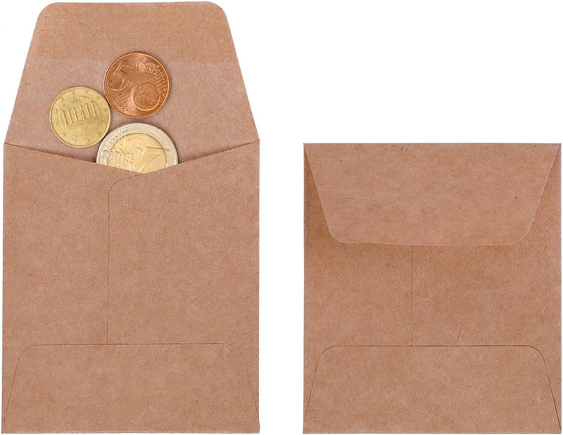 100 Pack Small Coin Envelopes Heavy Duty Self-Adhesive Kraft Seed Envelope Mini